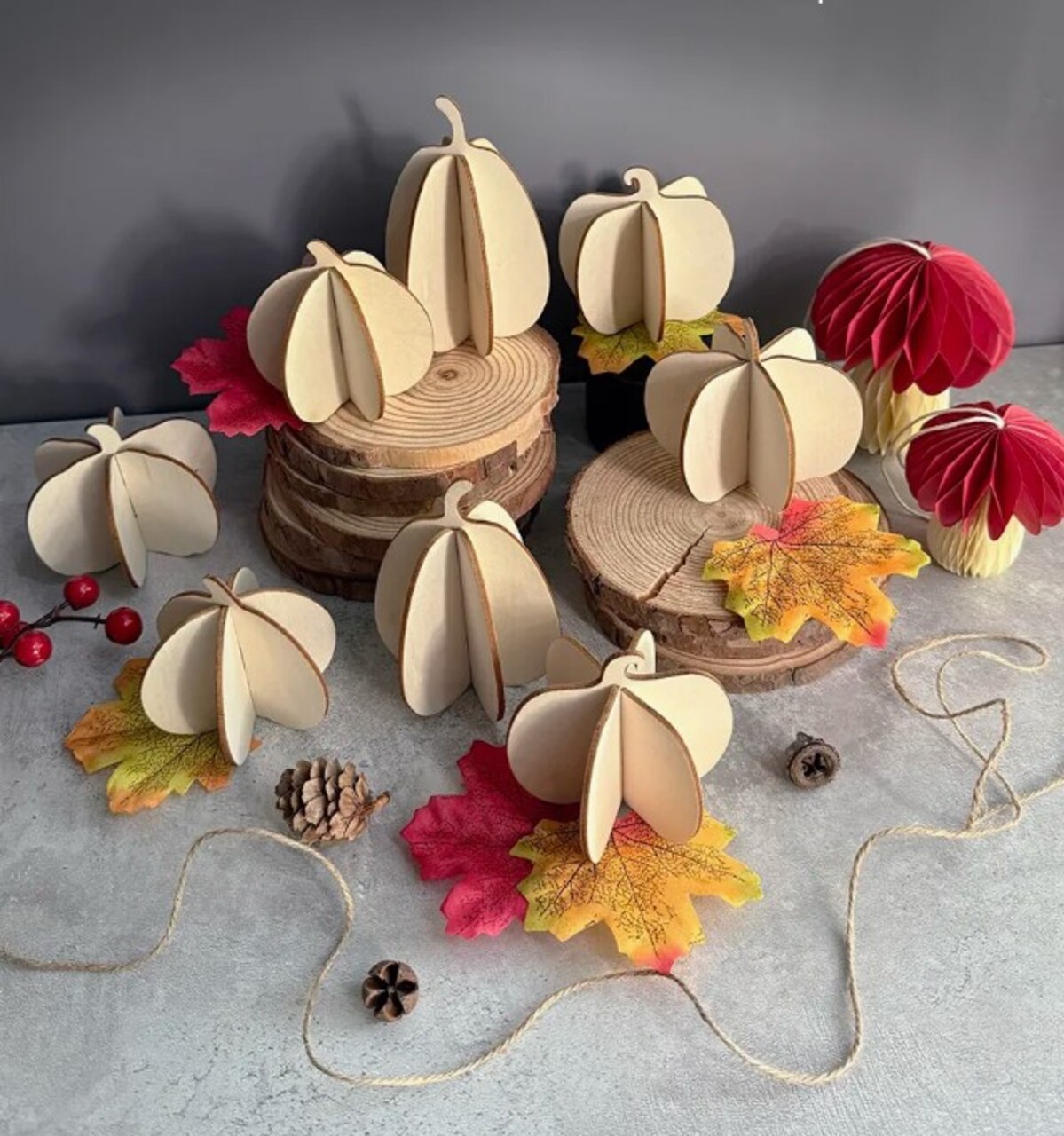 DIY 3D Fall Pumpkin Wood Craft Kit – 24 PCS Unfinished Wooden Pumpkins for Painting – Autumn Craft Set for Kids & Adults – Thanksgiving & Halloween Decor Ornaments